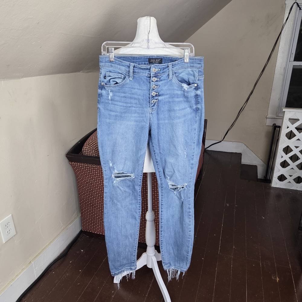 Judy Blue Boyfriend Fit Jeans Size 7/28 Button Fly Distressed Raw Hem